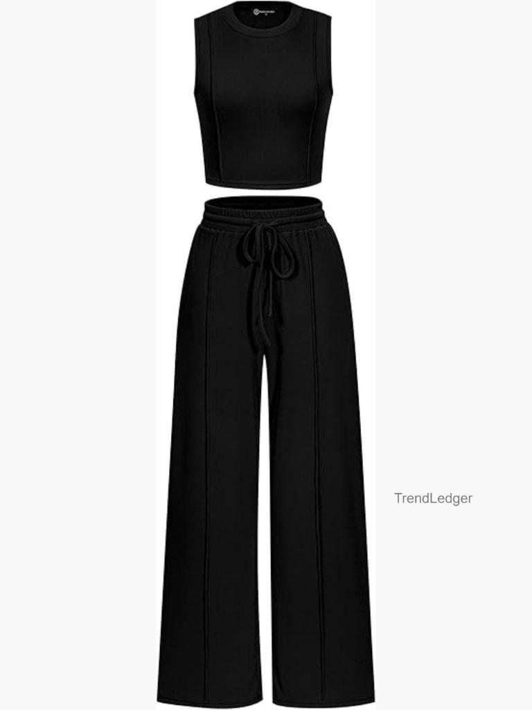 2 Piece Loungewear Set Crop Top Wide Leg Sweatpants Tracksuit